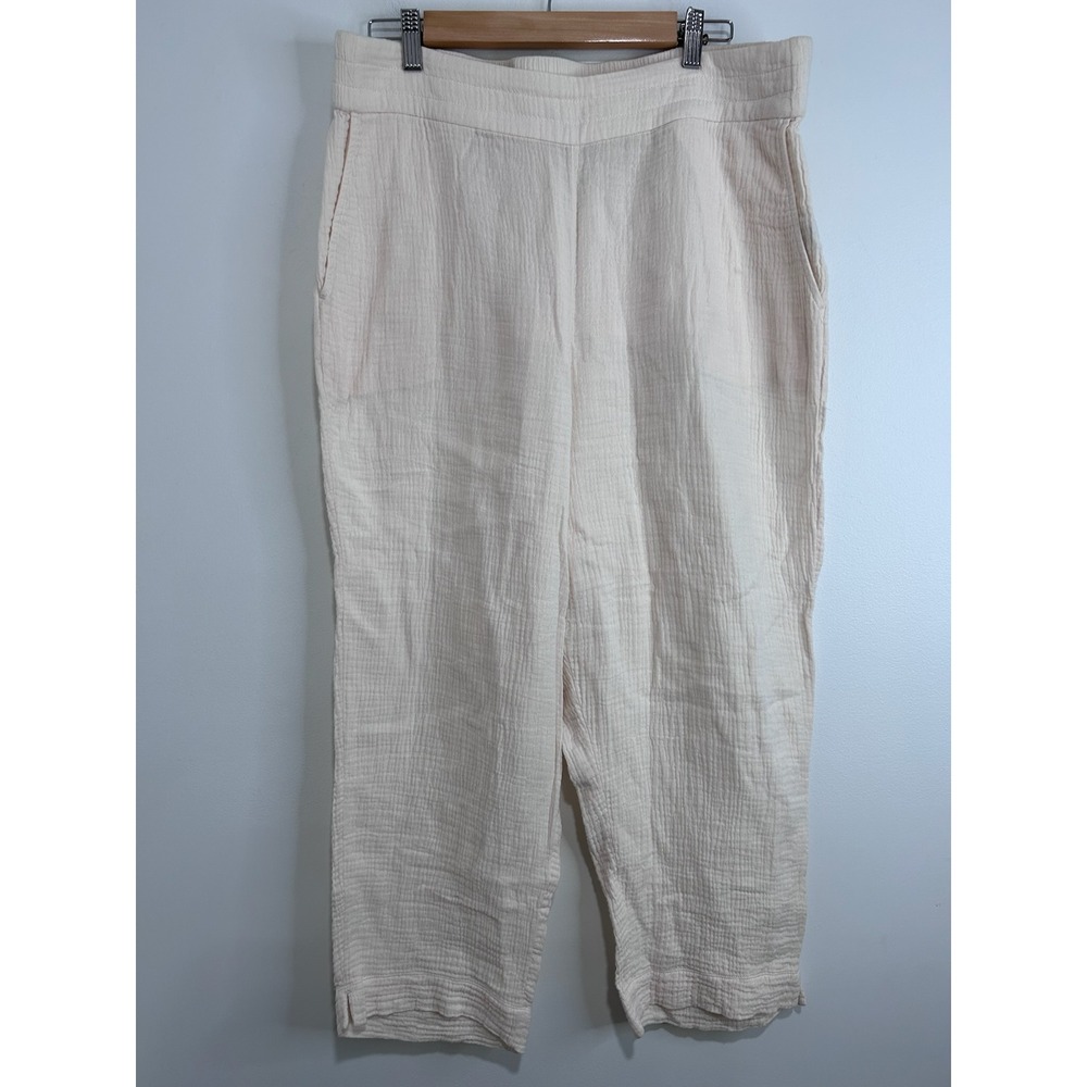 Soft Surroundings Gauze Pull On Pants Womens L Ivory Cream Coastal Minimalist